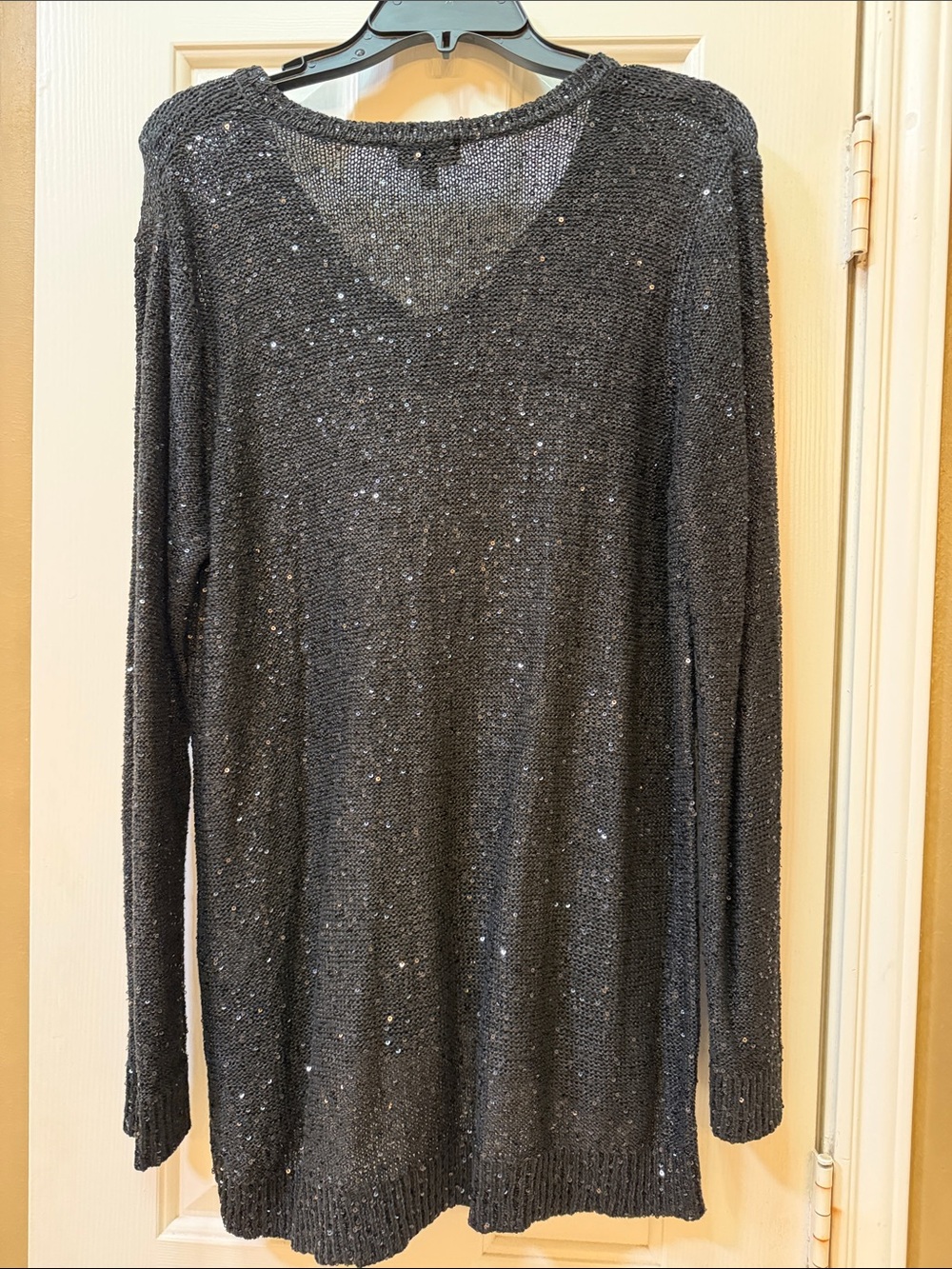 Jones New York Charcoal Black V-Neck Sequin Knit Sweater - Picture 3 of 3
